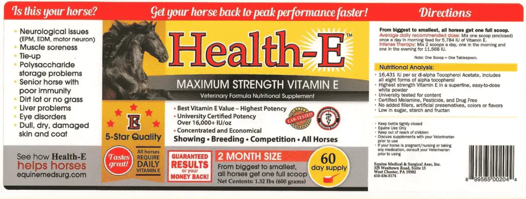 Health-E Maximum Strength Vitamin E Label